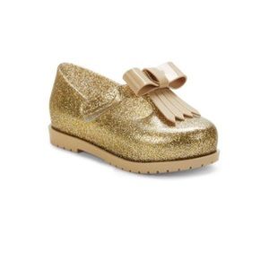 MINI MELISSA Classic Baby ll Flats // Gold Sparkles with Bow, EUC Size 10